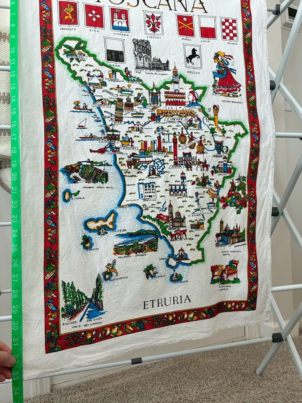 Toscana Illustrated Map Tea Towel - ETRURIA- VINTAGE 🆕 NWOT - Picture 4 of 6